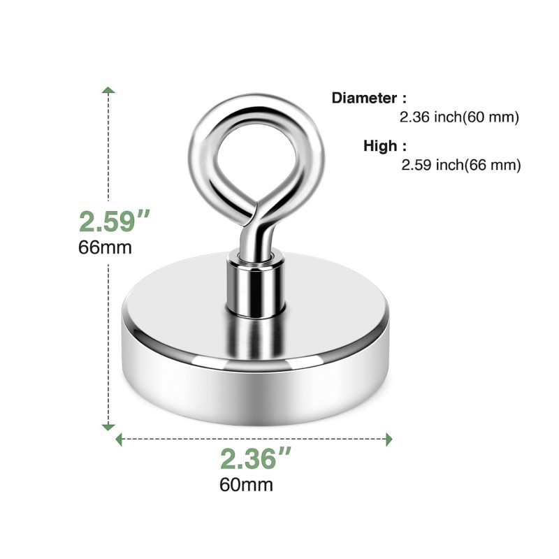 fishing magnet with countersunk hole eyebolt
