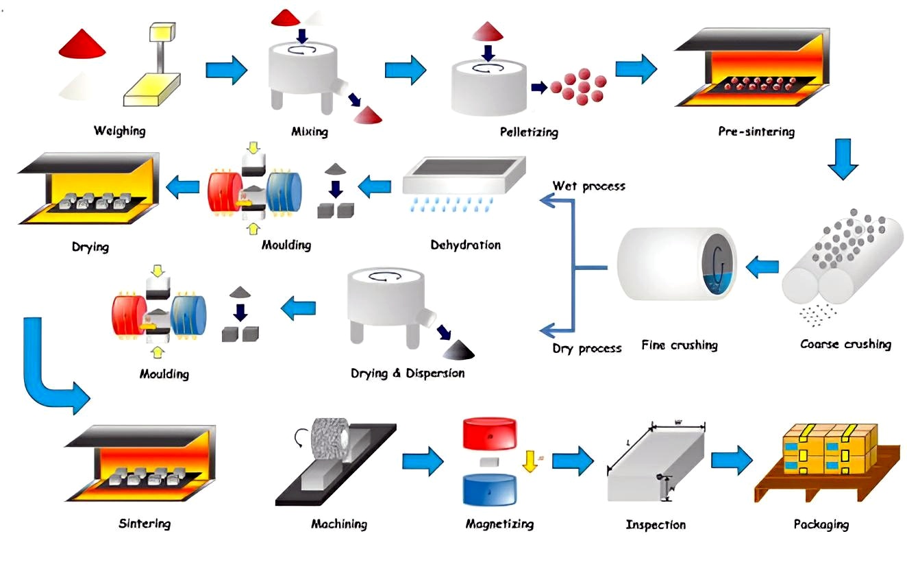 Rectangular neodymium magnets production process