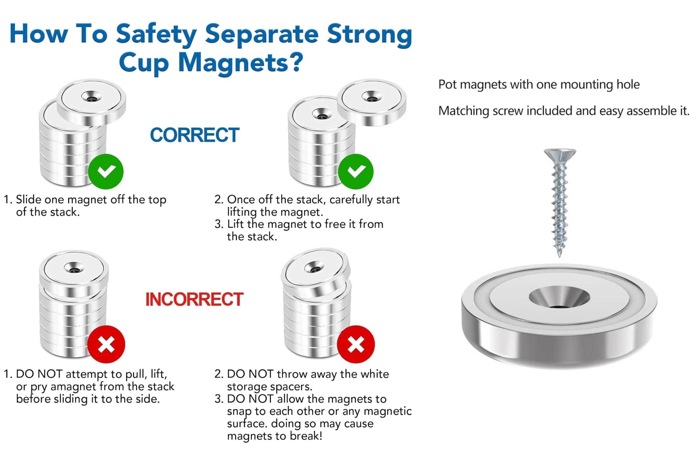 Cup neodymium magnets with countersunk