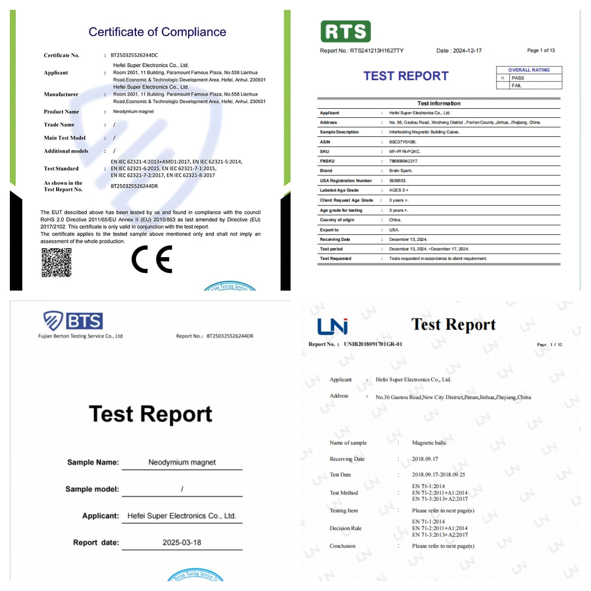 Magnetic Toys Certificates