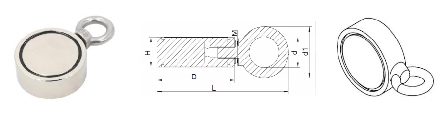 fishing magnet equipped with lifting rings