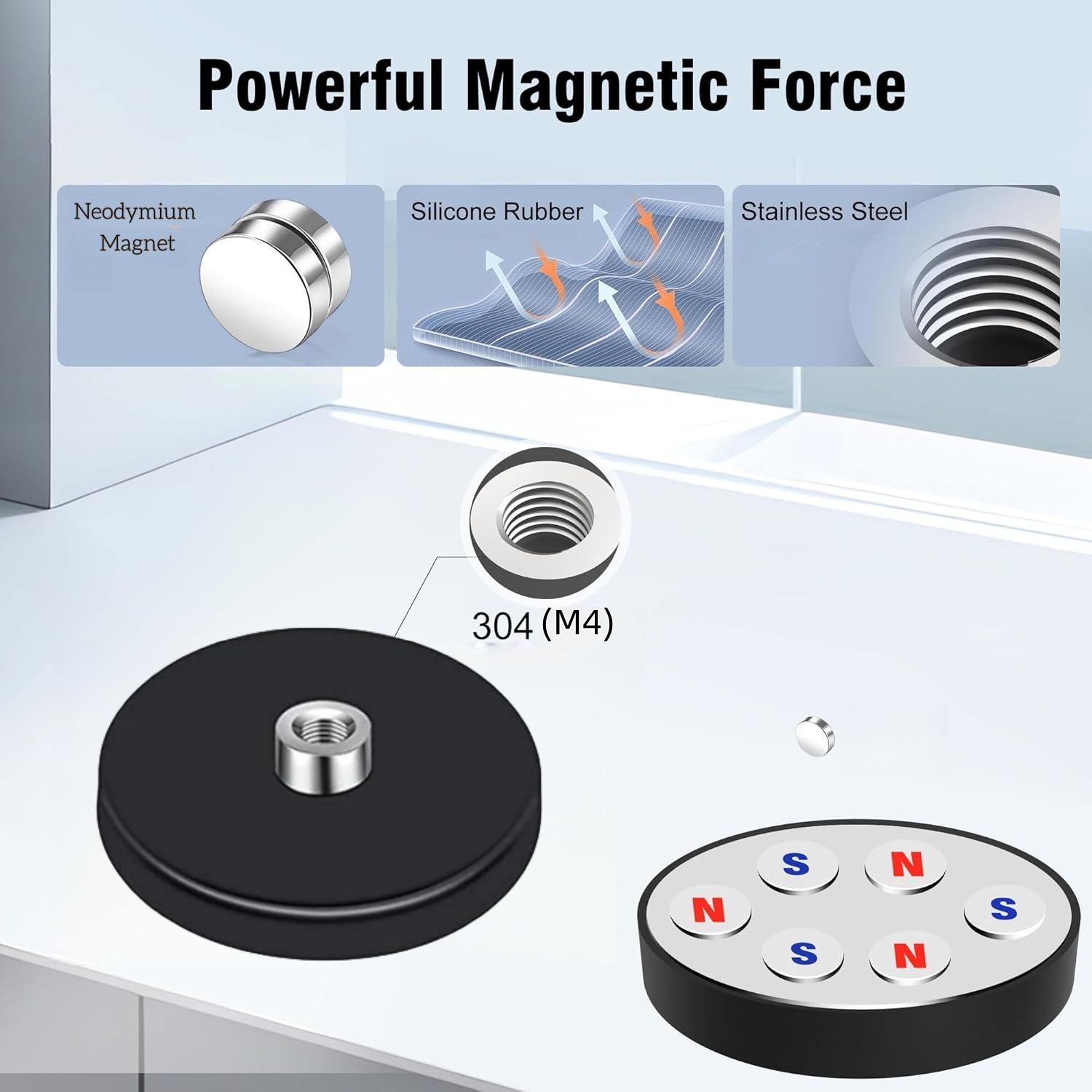 High strength pot magnet with rubber coating