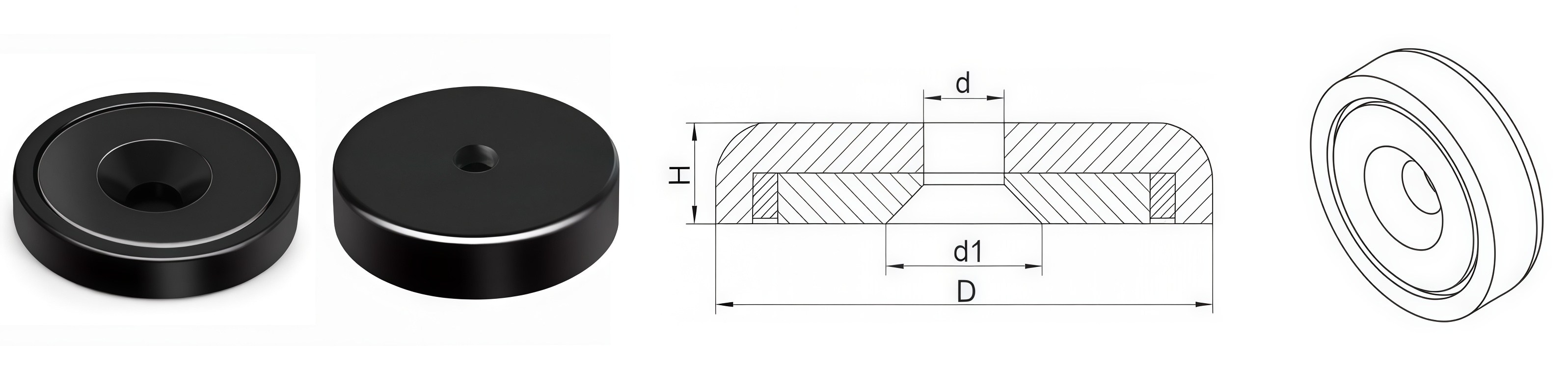 Wholesale Mounting Tool Black Cup Magnet With Counterbore