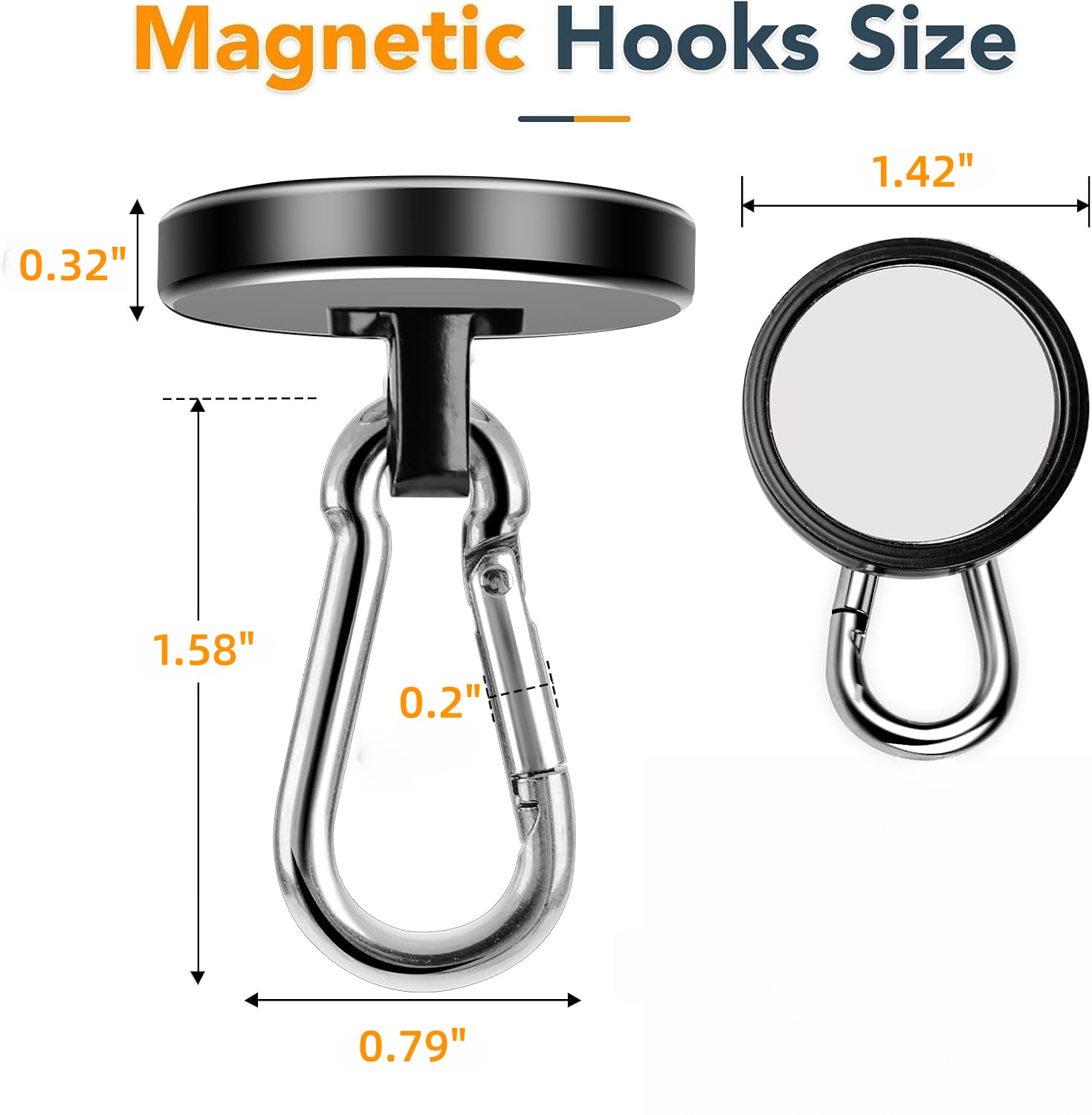 150LBS Strong Black Magnetic Hooks With Swivel Carabiner