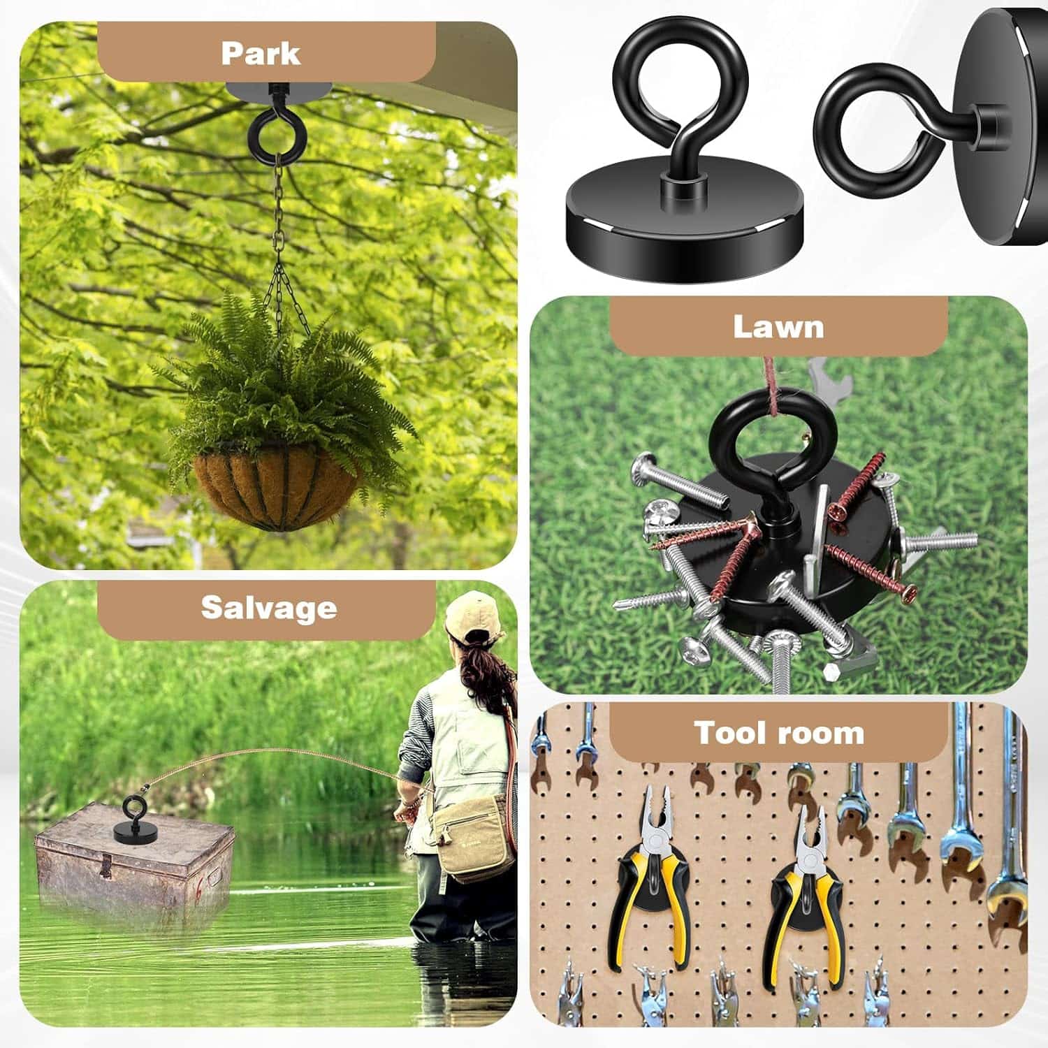 Black epoxy round base fishing magnet