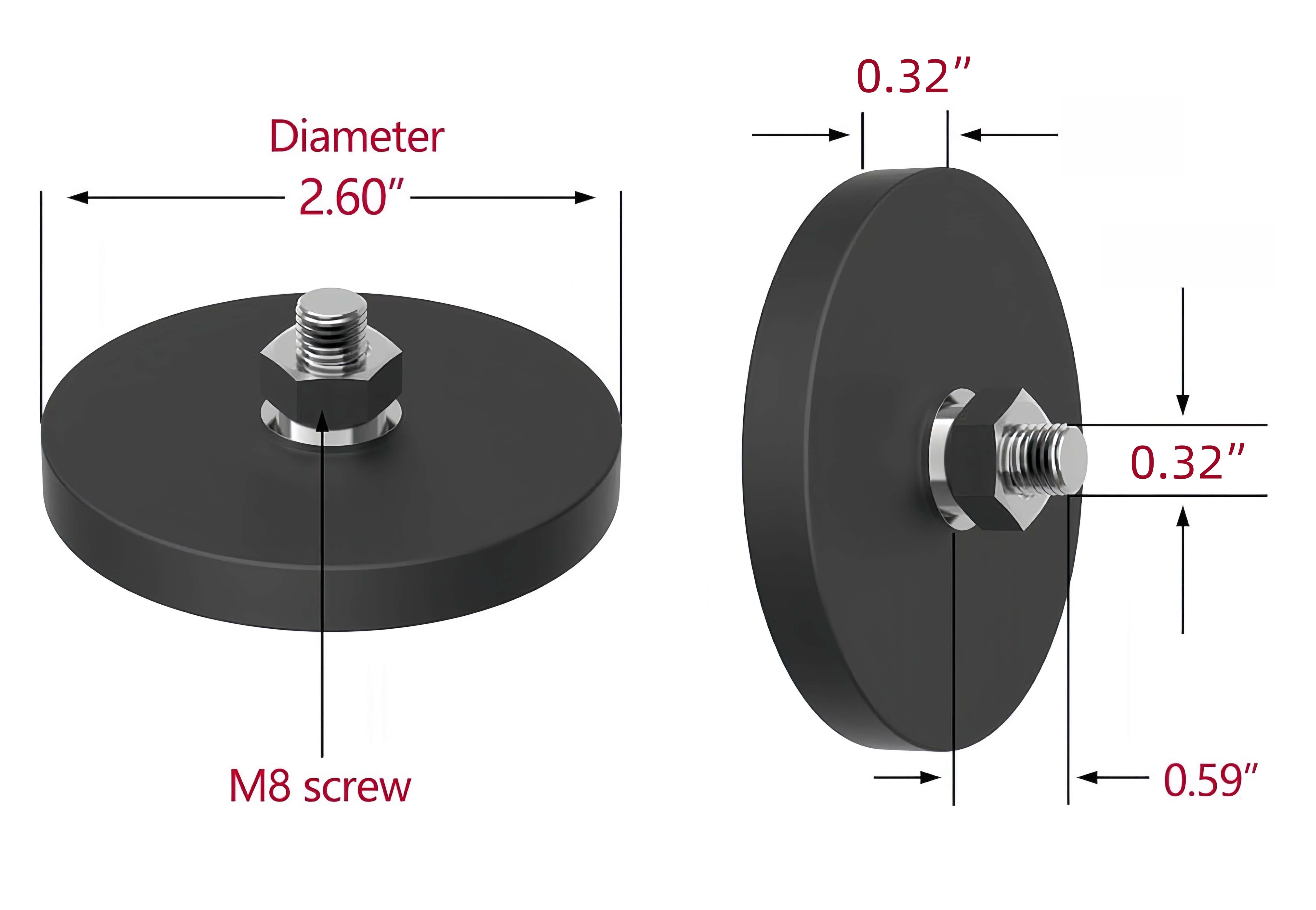 Rubber Coated Neodymium Magnet With M8 Threaded Studs