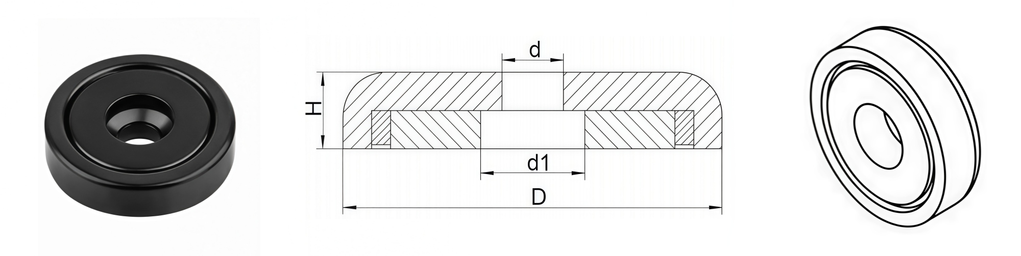 Straight screw hole black pot magnet