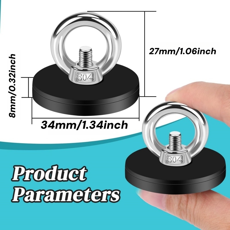 Strong M4 Rubber Coated Fishing Magnet With Lifting Ring