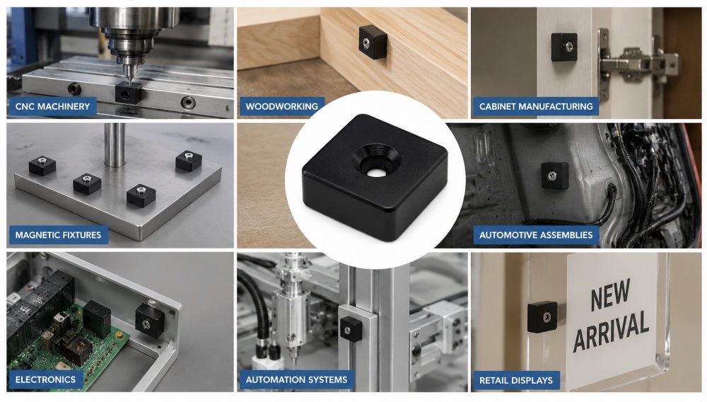 Square Black Epoxy Neodymium Magnets With Countersunk Bore